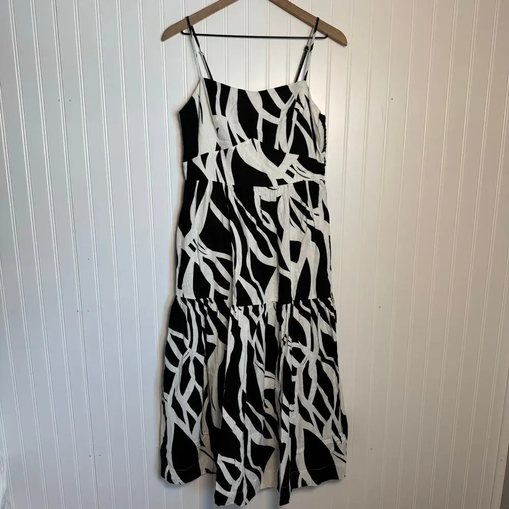 Rachel Zoe Geometric MIDI Dress Black & White Women’s Size Medium - Picture 2 of 12